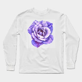 Midnight Purple Rose with Raindrops Long Sleeve T-Shirt